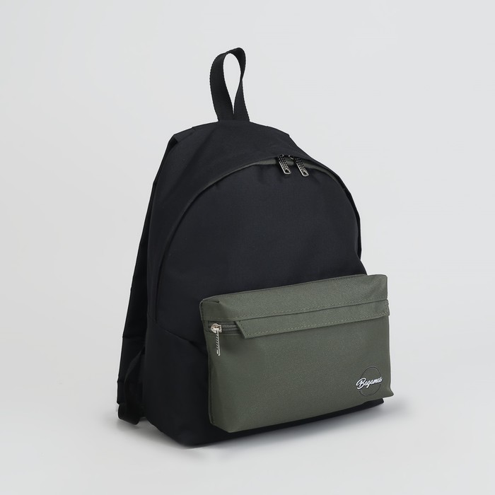 Рюкзак молодёжный, отдел на молнии, наружный карман, цвет чёрный/хаки