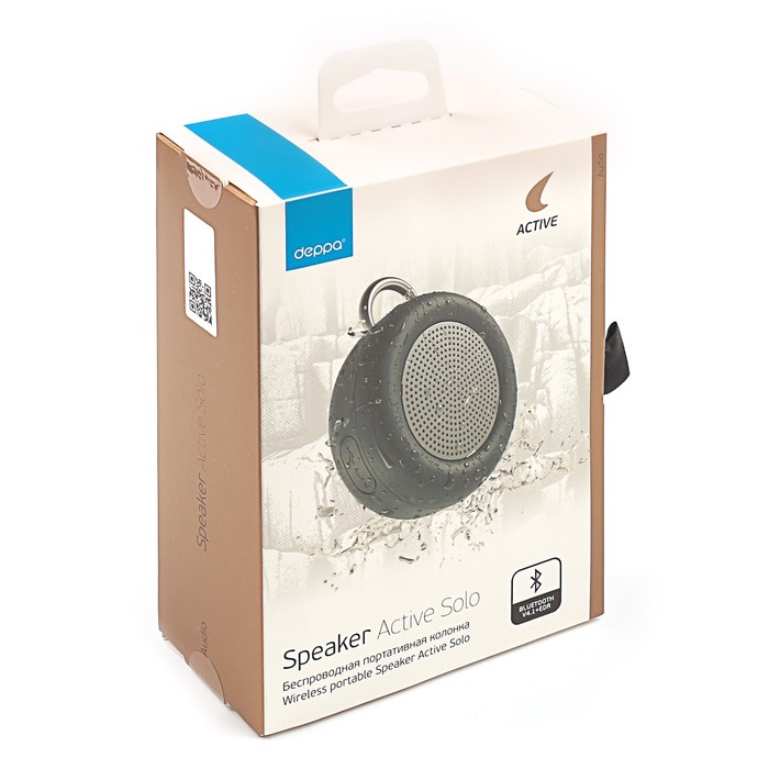Беспроводная портативная колонка Deppa Speaker Active Solo, 5В, BT4.1+EDR, AUX, IPX5, серая