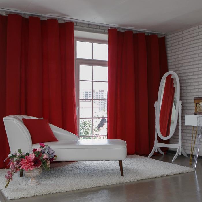 Штора портьерная "Этель" 220х280 см Английский стиль красный,100% п/э