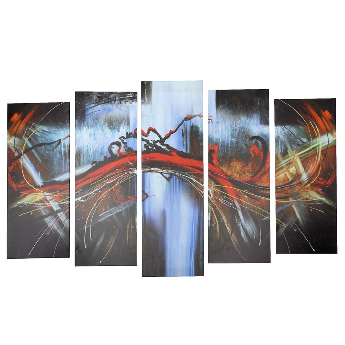 Модульная картина "Абстракция красная"  80х25, 71х25, 71х25, 63х25,63х25,  125*80 см