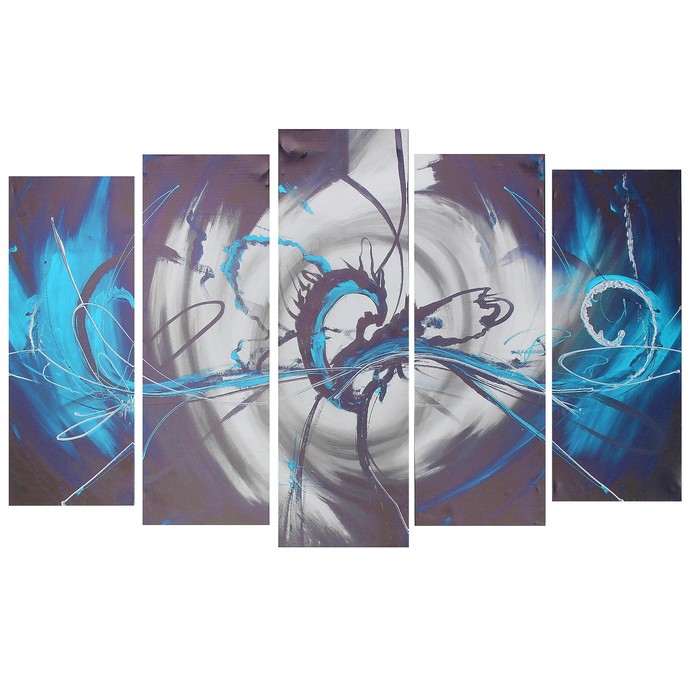Модульная картина "Абстракция синия"  80х25, 71х25, 71х25, 63х25,63х25,  125*80 см