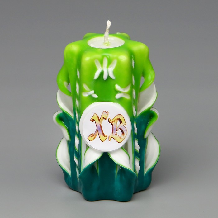 Свеча резная 10-11см "ХВ" яблочно-бирюзовая