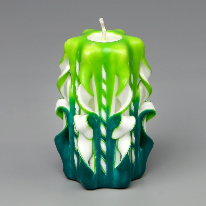 Свеча резная 10-11см "ХВ" яблочно-бирюзовая