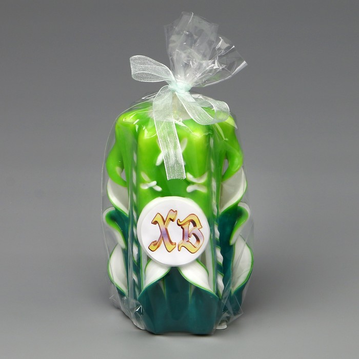 Свеча резная 10-11см "ХВ" яблочно-бирюзовая