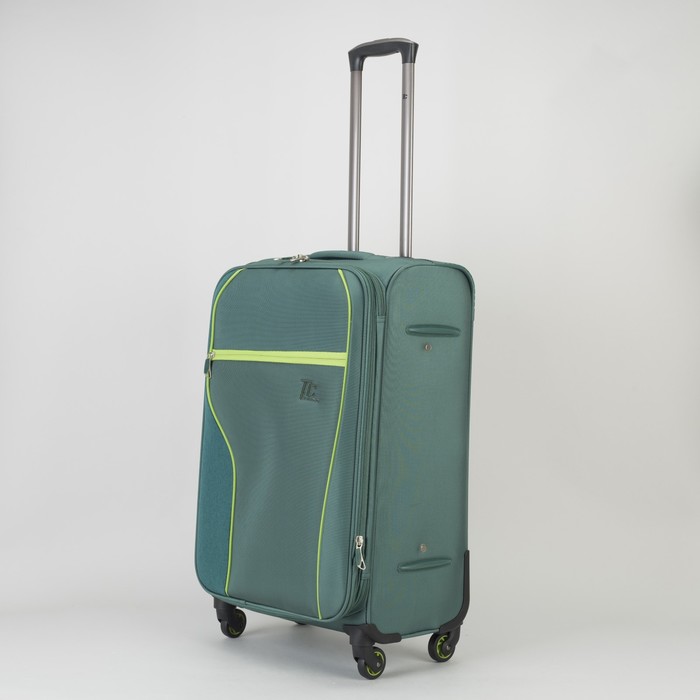 Чемодан средний с расширением 24", отдел на молнии, наружный карман, 4 колеса, кодовый замок, цвет изумрудный