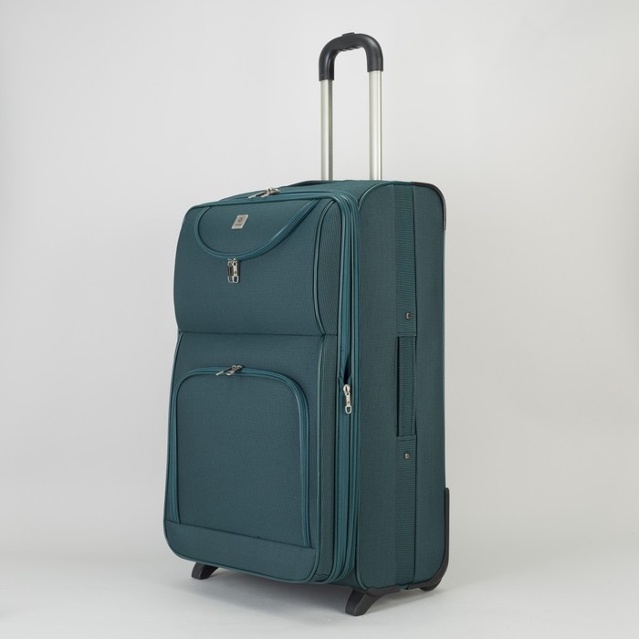 Чемодан большой с расширением 28", отдел на молнии, 2 наружных кармана, 2 колеса, цвет бирюзовый