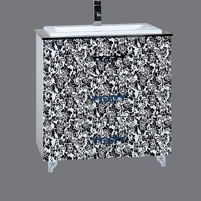 Тумба с раковиной Misty "Мадлен BOSTON 90", 3 ящика, комбинированная черно-белая