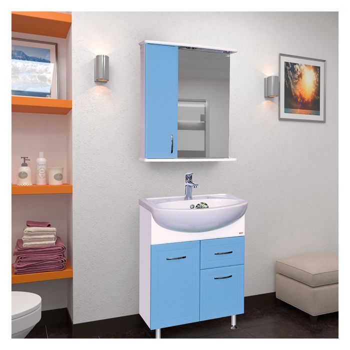 Тумба с раковиной Misty "Уют-60", с ящиком, голубая
