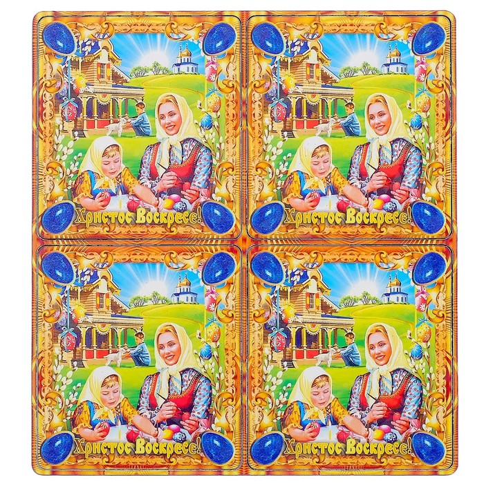 Магнит пасхальный деревянный "Домашний обед" 4в1