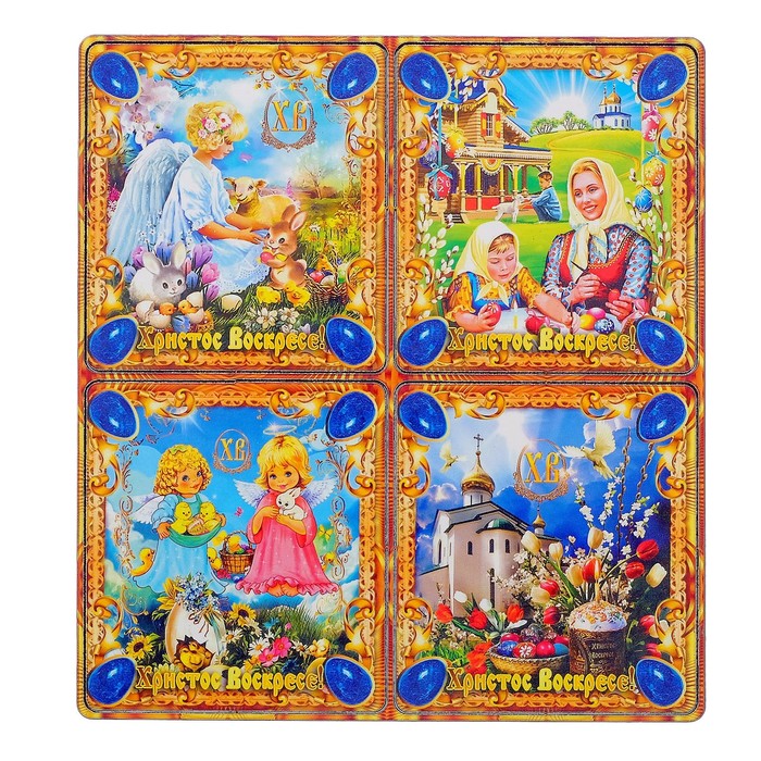 Магнит пасхальный деревянный "Пасха" 4в1