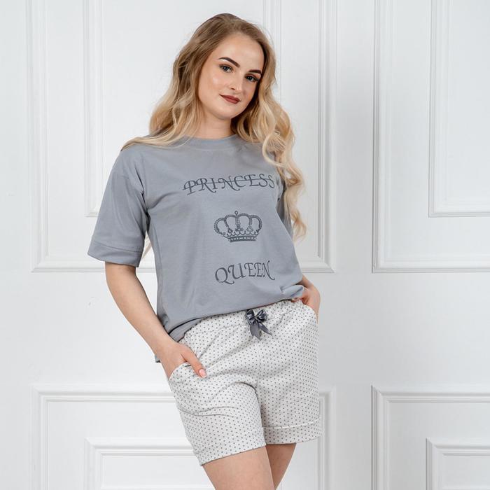 Комплект женский (футболка, шорты) Каролина №2, цвет серый, размер 52