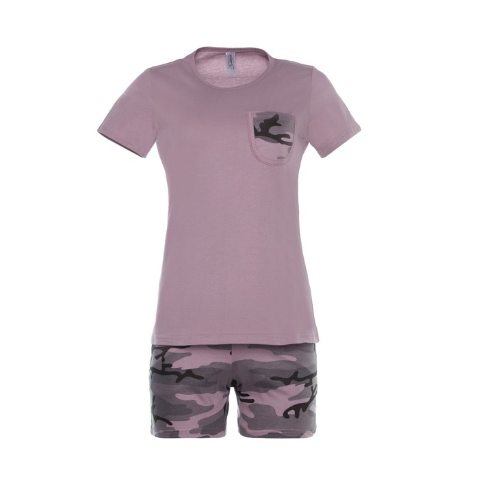 Комплект женский (футболка, шорты) 300 Камуфляж № 3 цвет розовый р-р 54