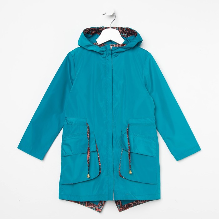 Парка для девочки, рост 122 см, цвет бирюзовый, принт цветы ДЛ-805