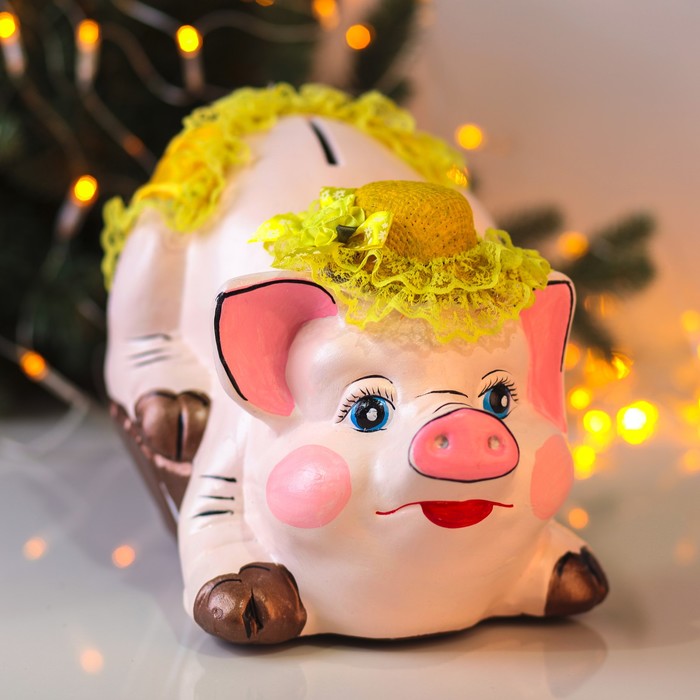 Копилка "Свинка в корыте" с декором