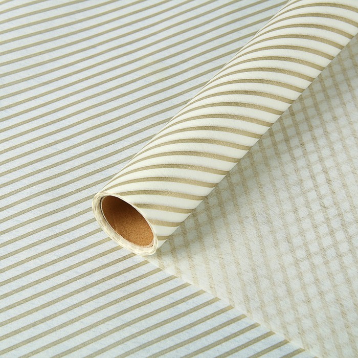 Фетр ламинированный "Полосы" , золото на белом, 0,6 х 5 м