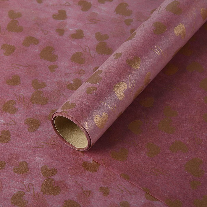 Фетр ламинированный "Сердечки", винный, 0,6 х 5 м