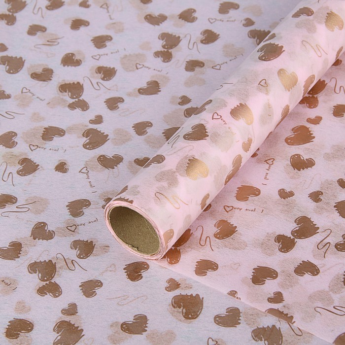 Фетр ламинированный "Сердечки", розовый, 0,6 х 5 м