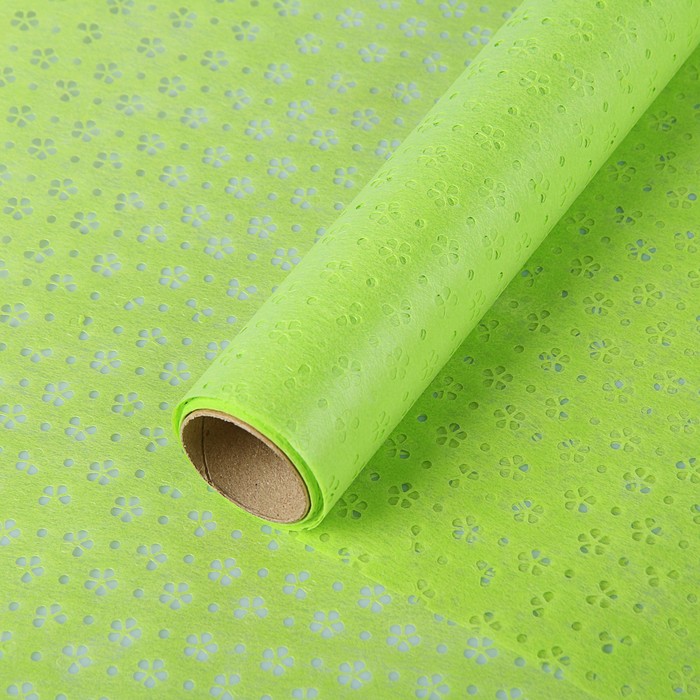 Фетр ламинированный с перфорацией "Цветочки", салатовый, 0,6 х 5 м