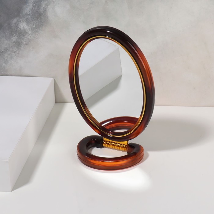 фото Зеркало складное - подвесное «овал», двустороннее, с увеличением, зеркальная поверхность 8 × 12 см, цвет «янтарный» queen fair