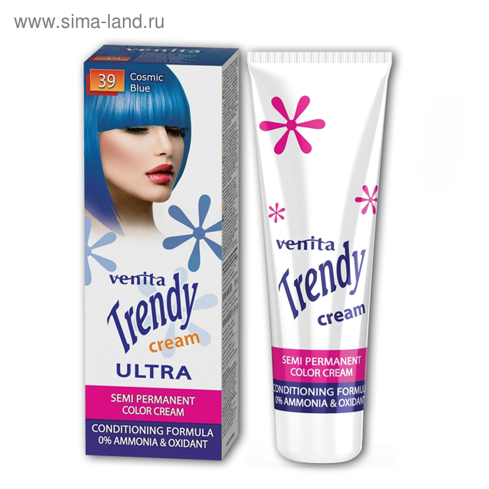 Краски для волос Краска для волос Trendy Cream, для полуперманентного окрашивания, 39 голубой космос, 75 мл
