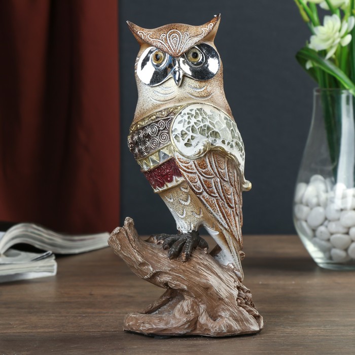 Сувенир полистоун "Филин Гарри с серебристыми глазами на коряге" 19х6,5х9,5 см