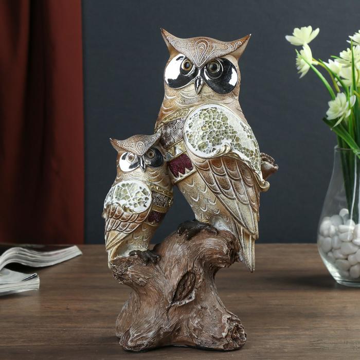 Сувенир полистоун "Филин Гарри с совёнком на коряге" 27,5х16х9 см