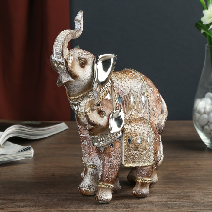 Сувенир полистоун "Два песочных слона в арабских попонах" 20,3х20х11 см