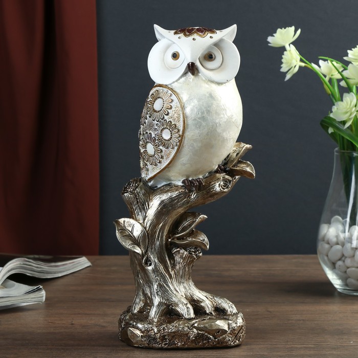 Сувенир полистоун "Сова жемчужная с цветами на крыльях на дереве" 27,3х11,7х8,5 см