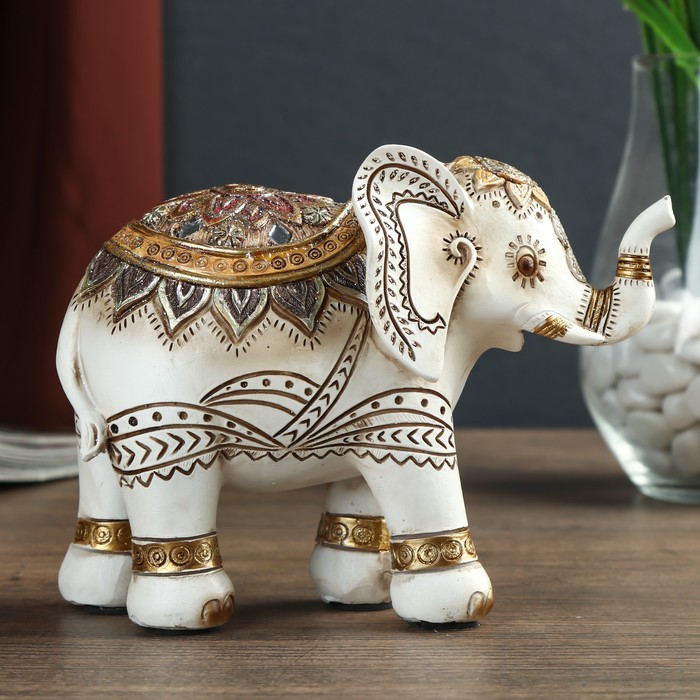 Сувенир полистоун "Индийский слон в оранжево-серой попоне" 11,5х15,5х6,5 см