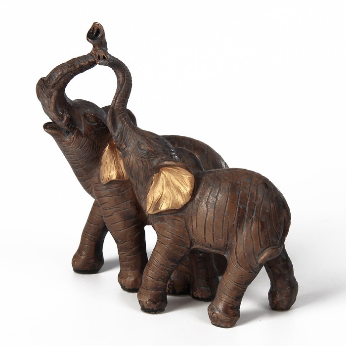 Сувенир полистоун "Два слона африканских коричневых" золотые ушки 13х12,5х6,7 см