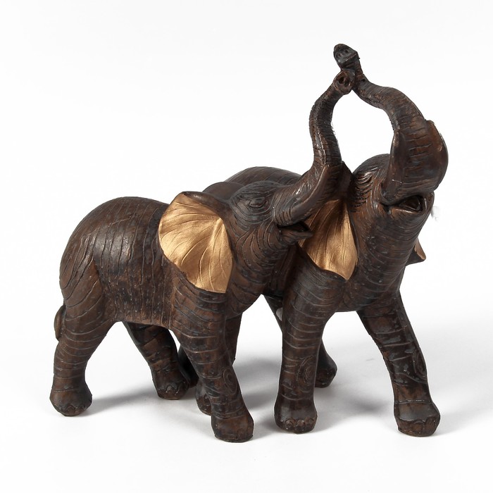 Сувенир полистоун "Два слона африканских коричневых" золотые ушки 18х19х9 см