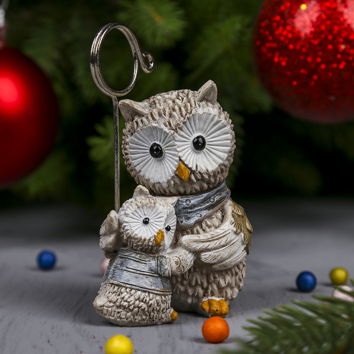 Сувенир полистоун держатель для визиток "Мама Сова и ребёнком" 7х4,5х7,5 см