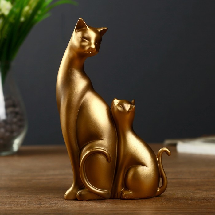Сувенир полистоун "Кошка и котёнок" бронза 17х9,5х4 см