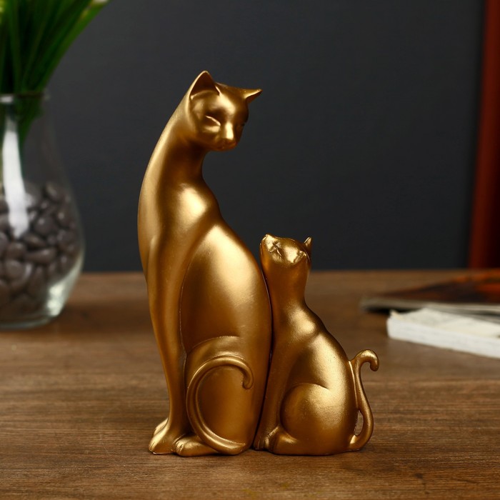 Сувенир полистоун "Кошка с котёнком" бронза набор 2 шт 16,5х10х4,5 см