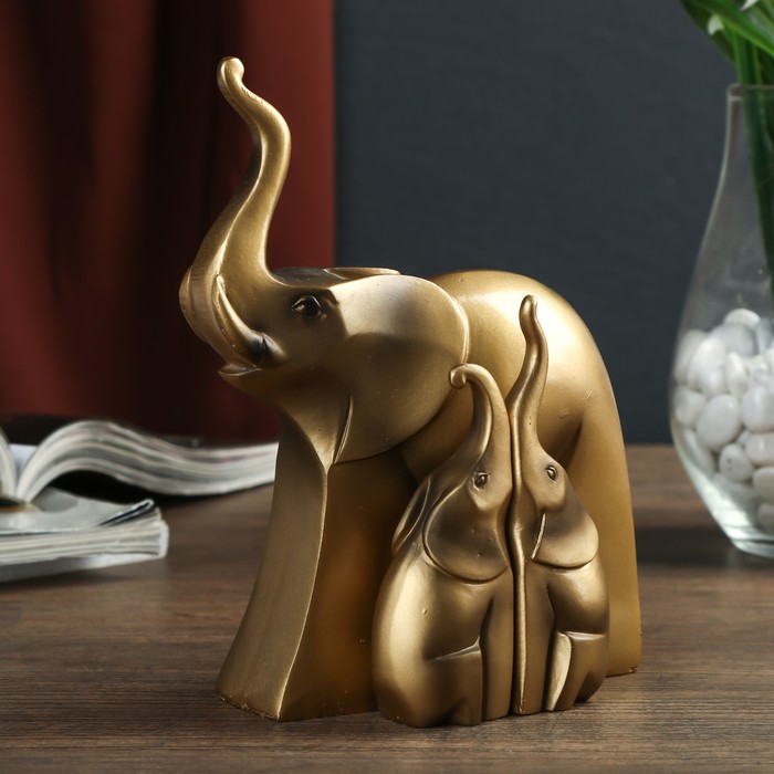 Сувенир полистоун "Африканский слон со слонятами" бронза (набор 3 шт) 16х12х6,5 см