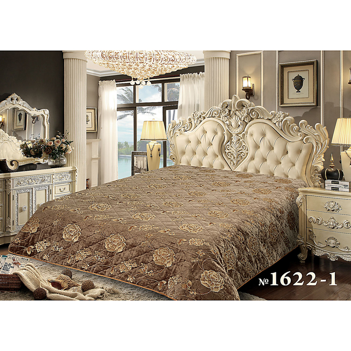 Покрывало Marianna ИМА Велюр цветы 1622/1 коричневый 200х220 см, пэ100%