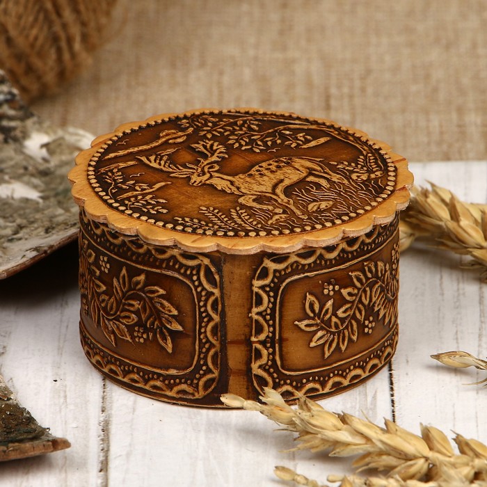 Шкатулка «Олень», 6х3,5 см, береста