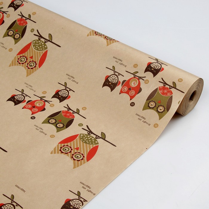 Бумага упаковочная крафт "Совы" 0.6 x 60 м