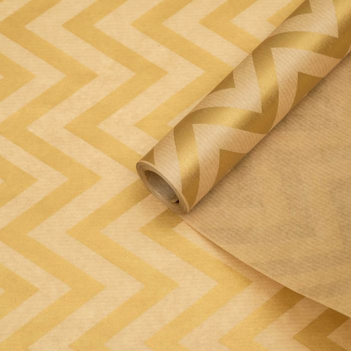 Бумага упаковочная крафт "Золотой зигзаг широкий", 0.6 х 10 м