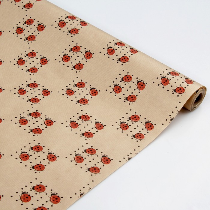 Бумага упаковочная крафт "Божьи коровки", 0,6 х 10 м   2706204