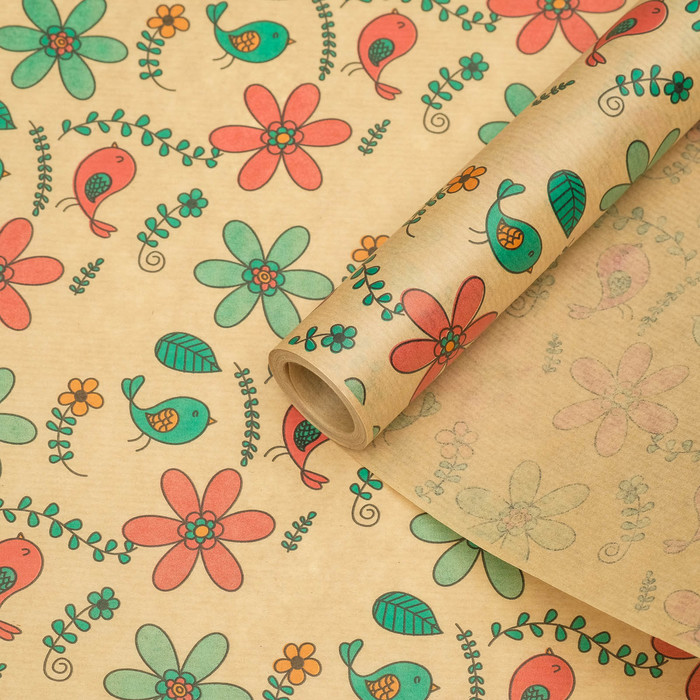 Бумага упаковочная крафт "Птички", 0,6 х 10 м   2706205