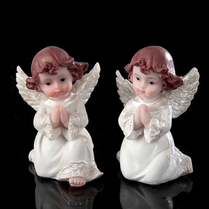Сувенир полистоун "Ангел в белоснежном платье с жемчужными крыльями" МИКС 8,5х5,8х5 см