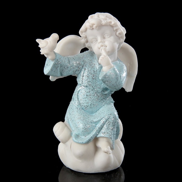 Сувенир полистоун "Ангел в голубом платье с птичкой" 10,8х7,5х4,5 см