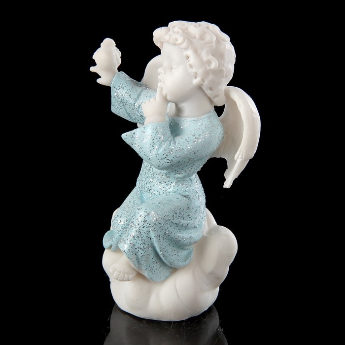 Сувенир полистоун "Ангел в голубом платье с птичкой" 10,8х7,5х4,5 см