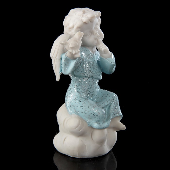 Сувенир полистоун "Ангел в голубом платье с птичкой" 10,8х7,5х4,5 см