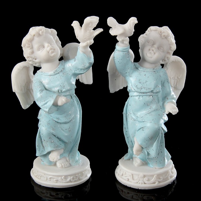 Сувенир полистоун "Ангел в голубом платье с голубем" МИКС 12,5х6,5х5 см