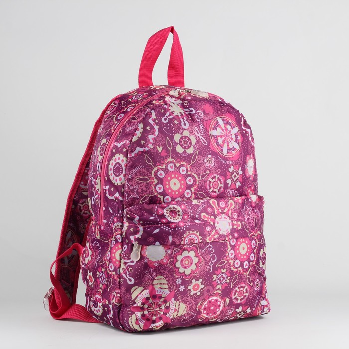 Рюкзак молодёжный "Узоры", отдел на молнии, наружный карман, цвет розовый