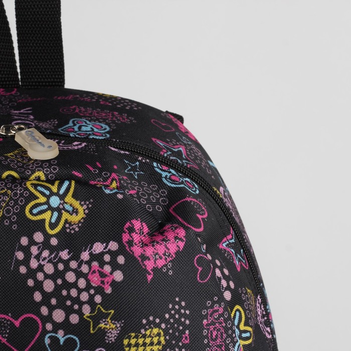 Рюкзак молодёжный, отдел на молнии, наружный карман, цвет чёрный/звёзды/сердца