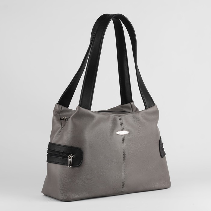 Сумка женская, 2 отдела на молнии, 2 наружных кармана, цвет серый/чёрный