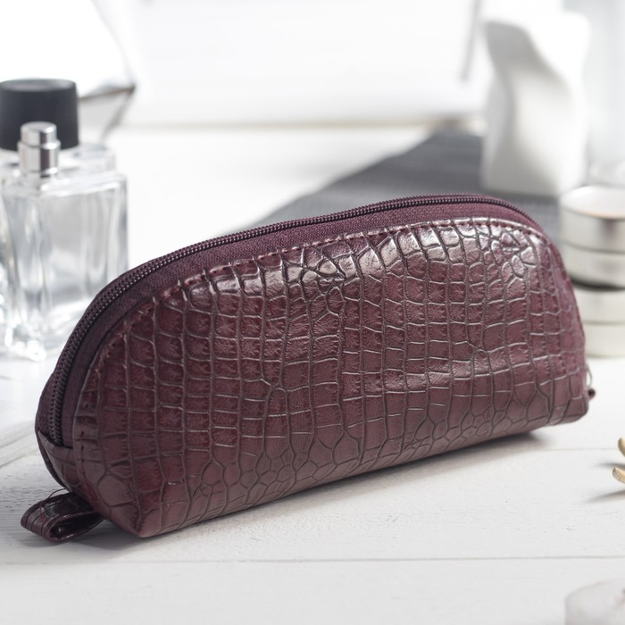 Сумка-косметичка, отдел на молнии, змея, цвет кофе